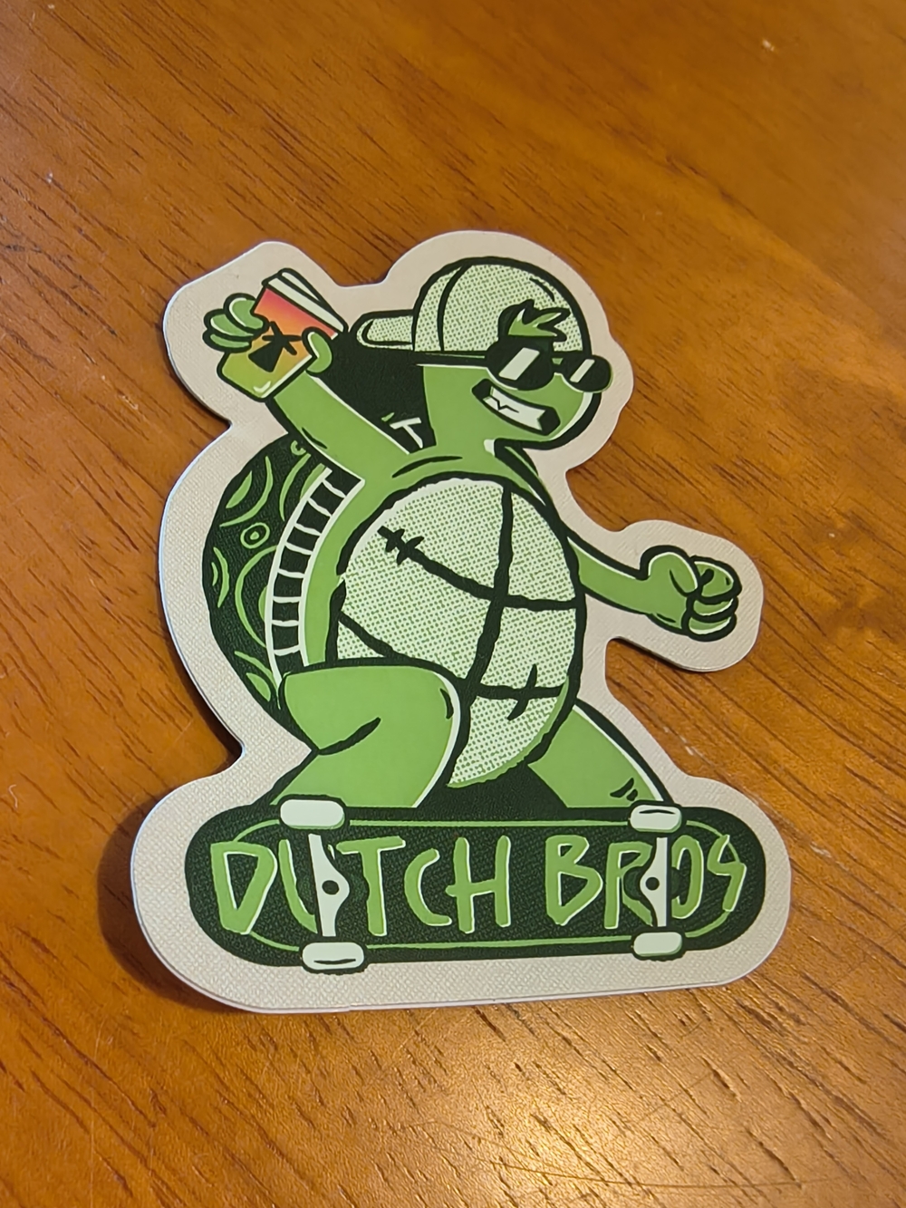 Dutch Bros Turtle Skateboarder Sticker Green & Black Like New